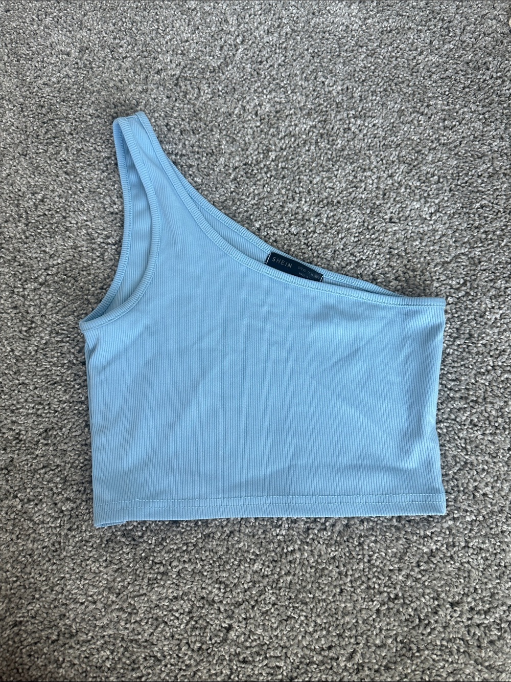 SHEIN One-Shoulder Ribbed Crop Top in Light Blue